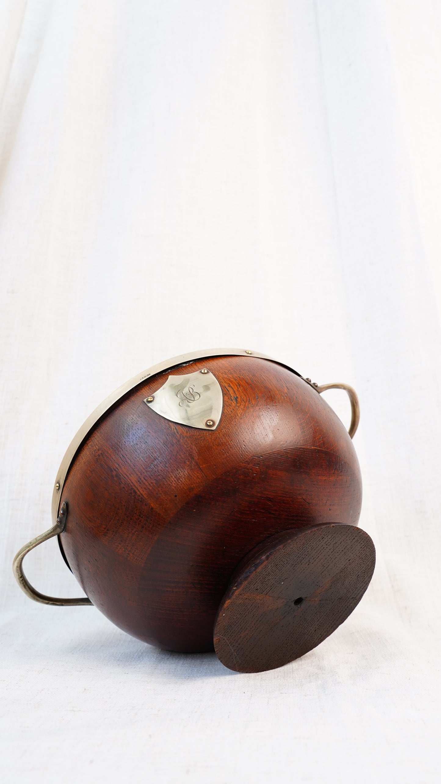 Antique Edwardian Oak Pedestal Bowl with Shield
