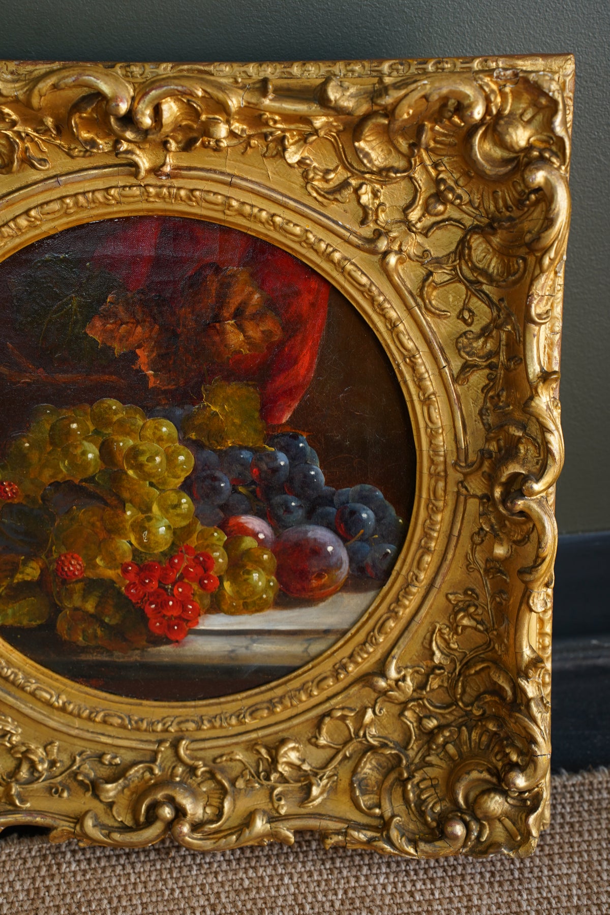 Antique Fruit Still Life Oil Painting, Gilt Frame, Late 1800s