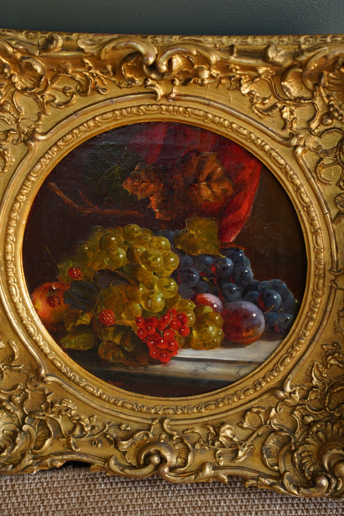 Antique Fruit Still Life Oil Painting, Gilt Frame, Late 1800s