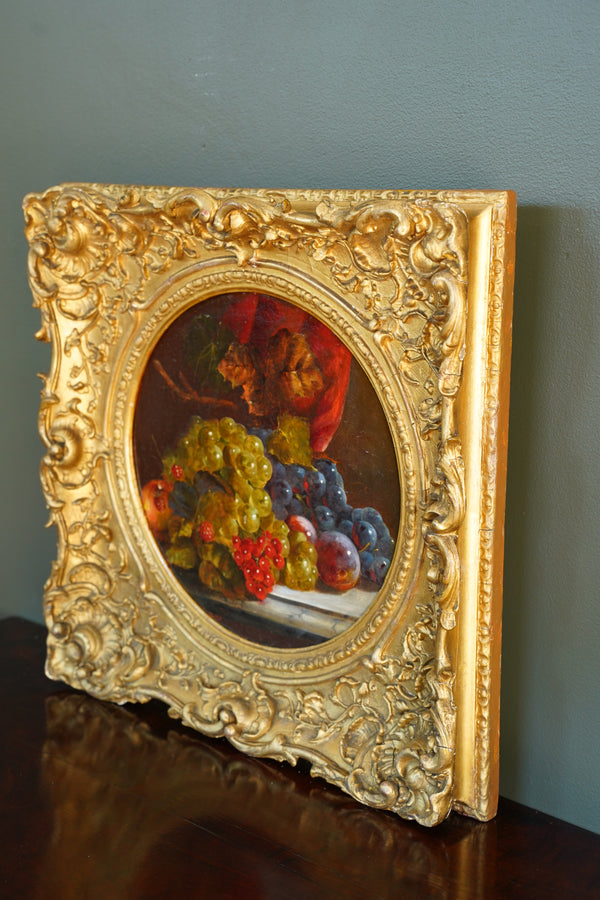 Antique Fruit Still Life Oil Painting, Gilt Frame, Late 1800s secondary view
