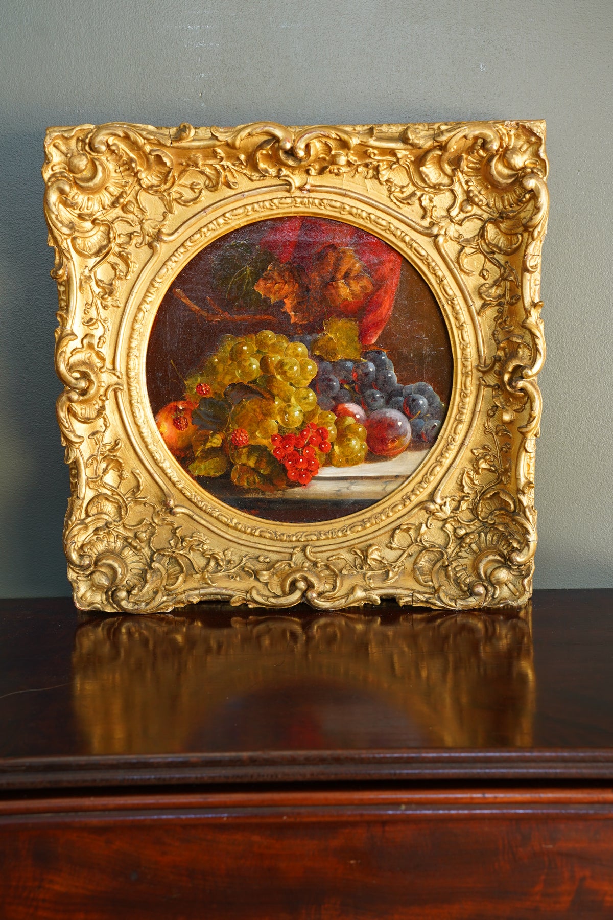 Antique Fruit Still Life Oil Painting, Gilt Frame, Late 1800s