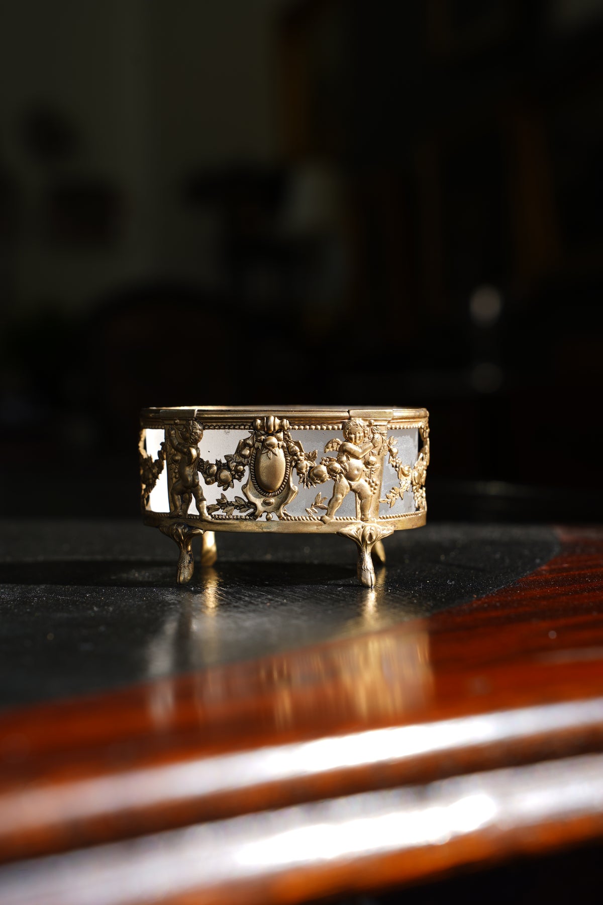 Antique Louis XVI Style Gilt Salt Cellar, Frosted Glass