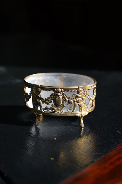 Antique Louis XVI Style Gilt Salt Cellar, Frosted Glass