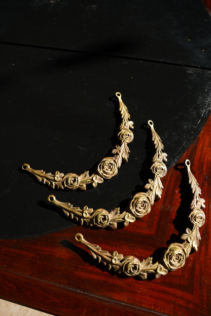 Antique Louis XVI Style Brass Rose Swag Furniture Mount