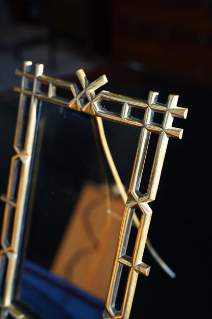 Antique Victorian Brass Easel Frame, Bamboo Lattice