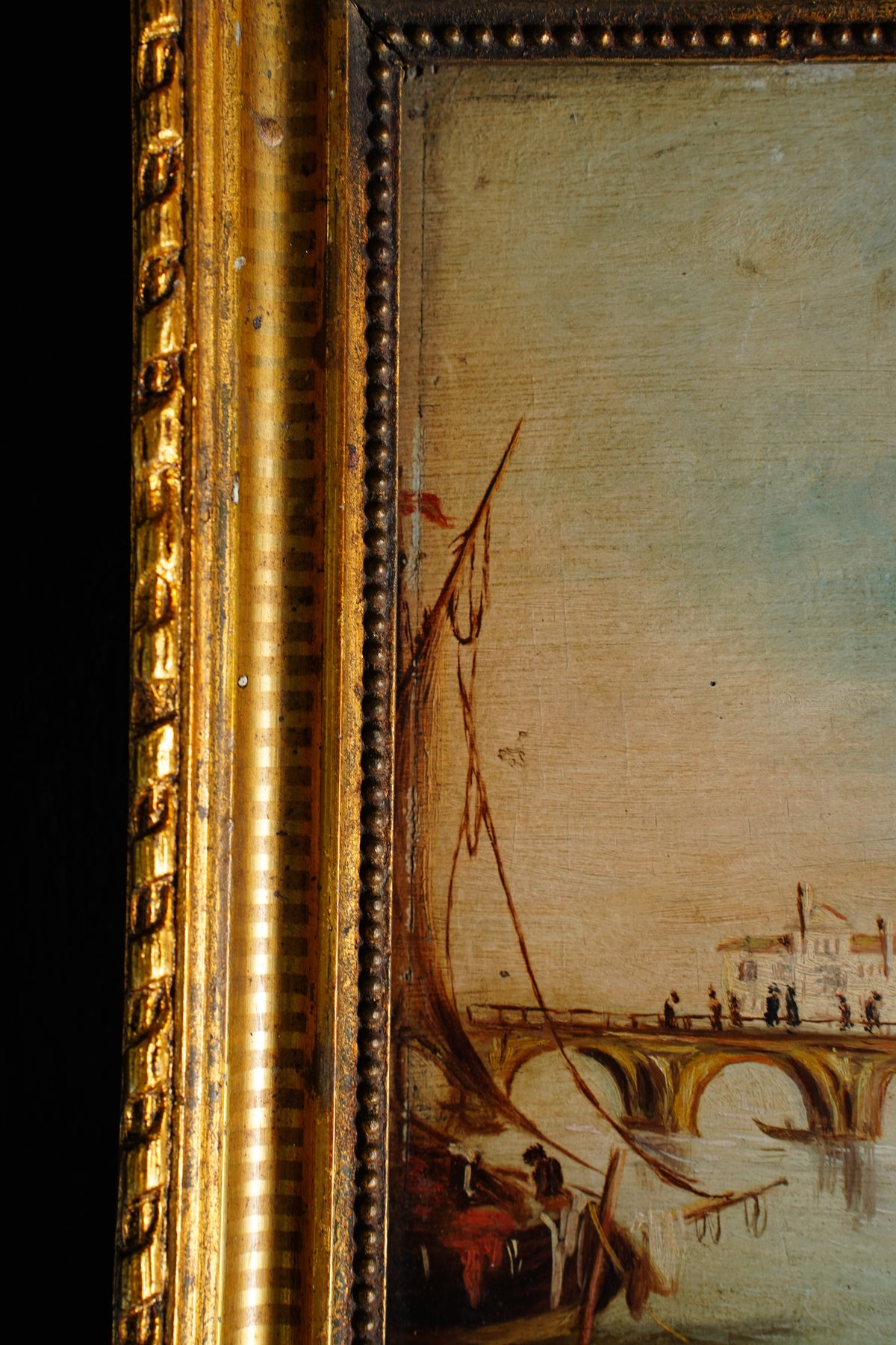 Antique Venice Canal Oil Painting on Panel