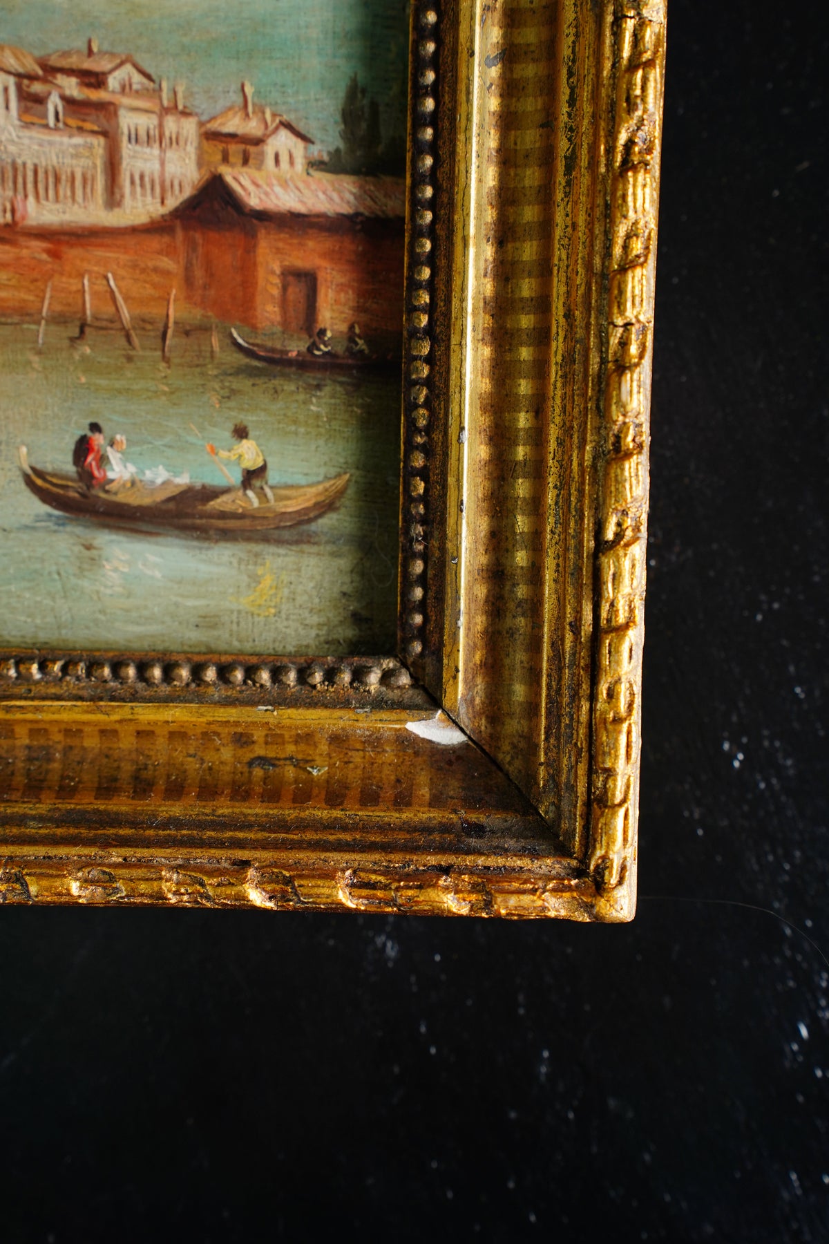 Antique Venice Canal Oil Painting on Panel