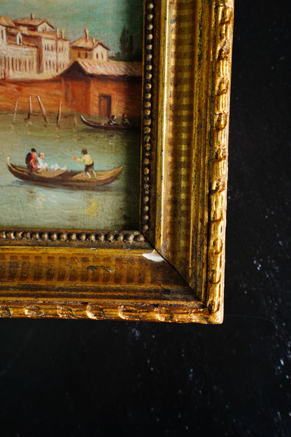 Antique Venice Canal Oil Painting on Panel