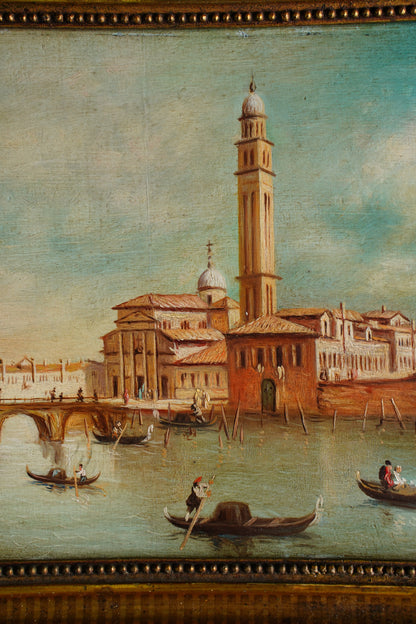 Antique Venice Canal Oil Painting on Panel