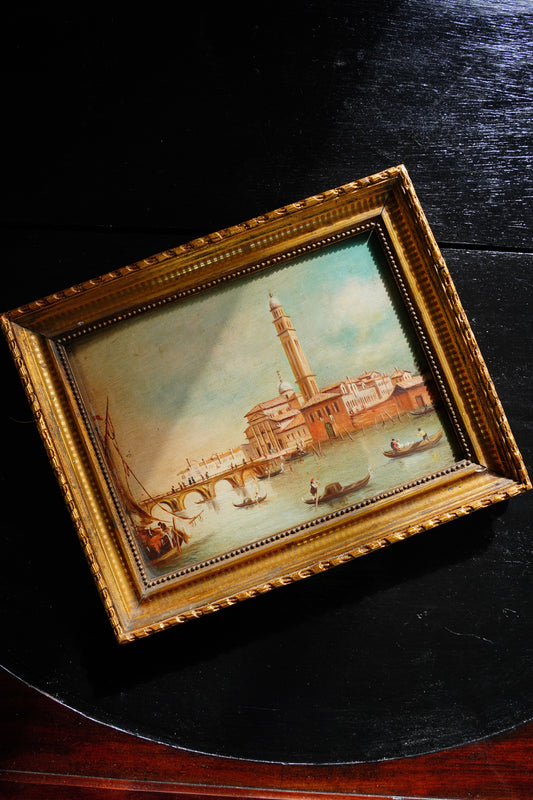 Antique Venice Canal Oil Painting on Panel