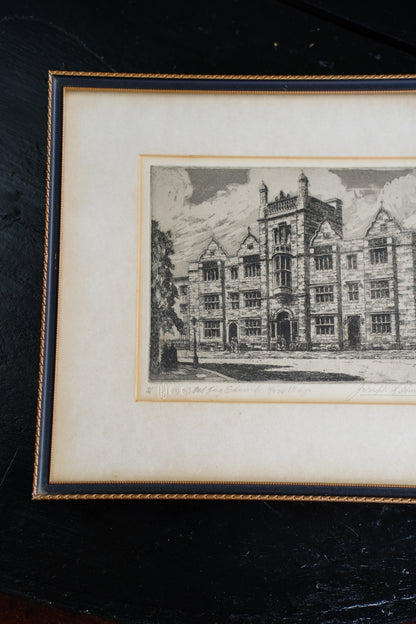 Vintage Signed Etching of Old King Edward's School, Birmingham