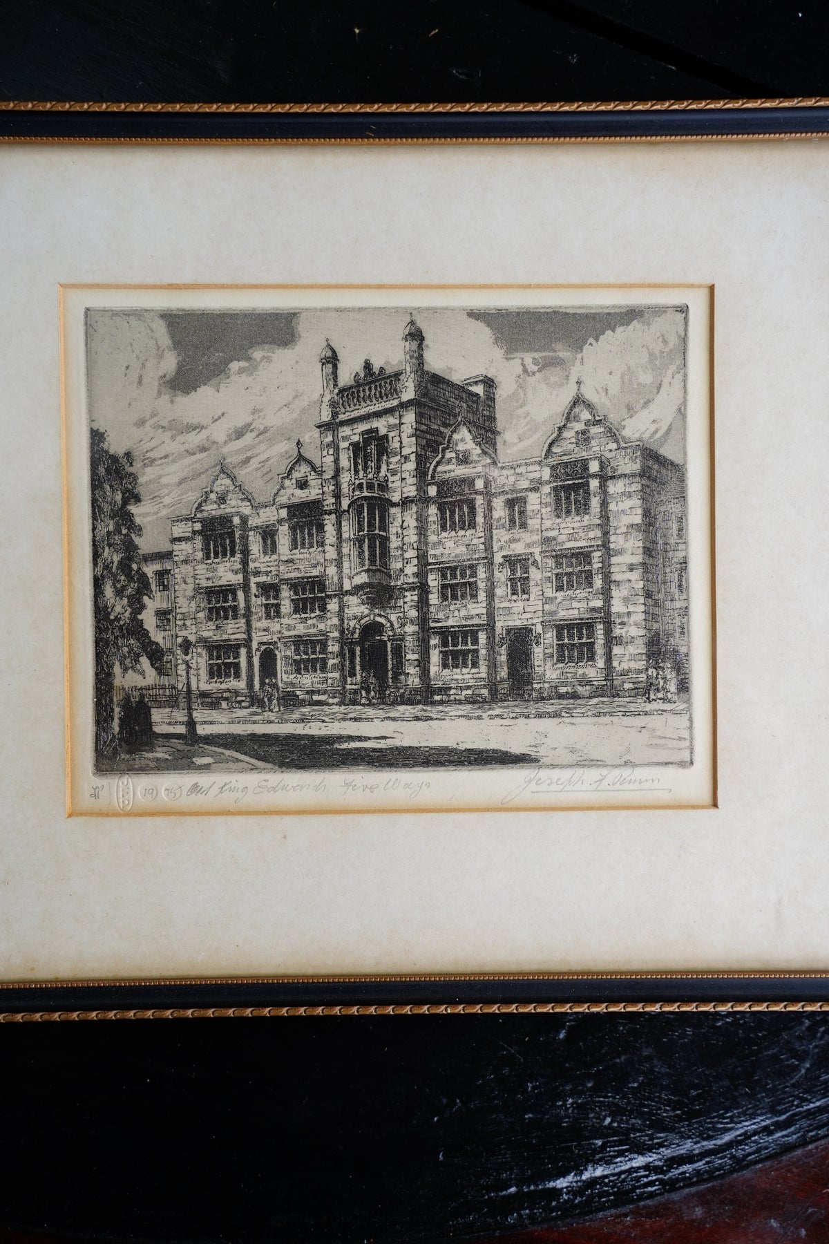 Vintage Signed Etching of Old King Edward's School, Birmingham