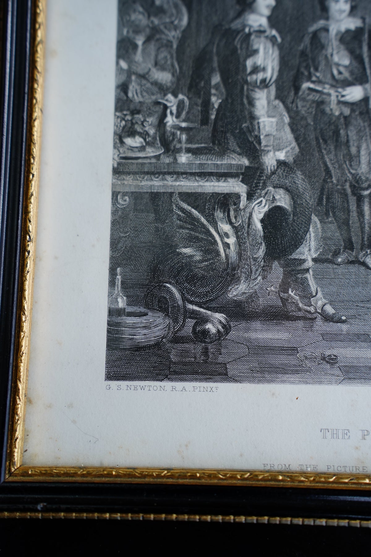 Antique Framed Spanish Court Scene Engraving, 19th Century