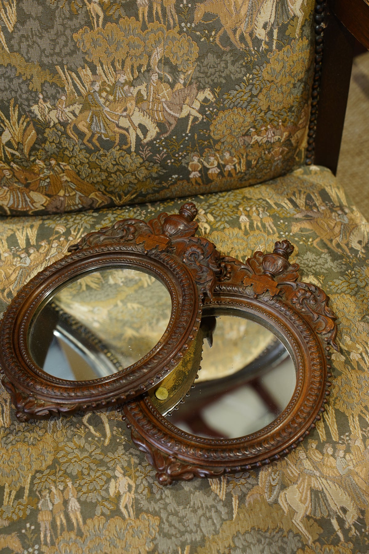 Antique Louis XVI Style Carved Wood Mirror - Pair