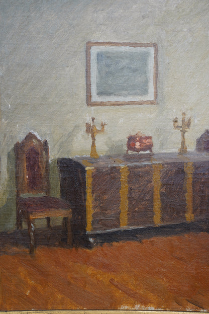 20th Century Monogrammed Interior Oil Painting