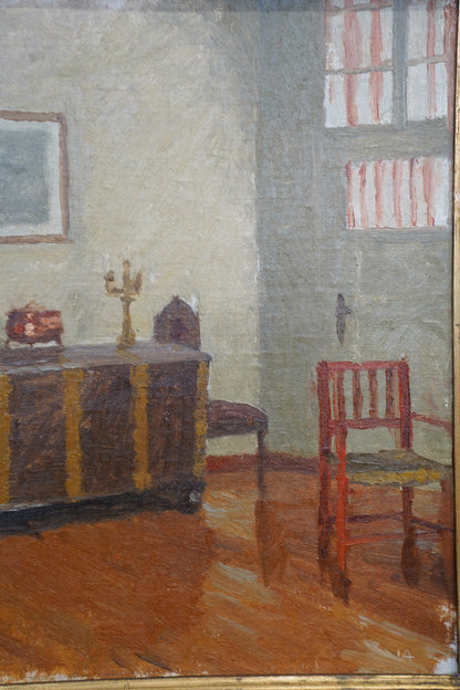 20th Century Monogrammed Interior Oil Painting