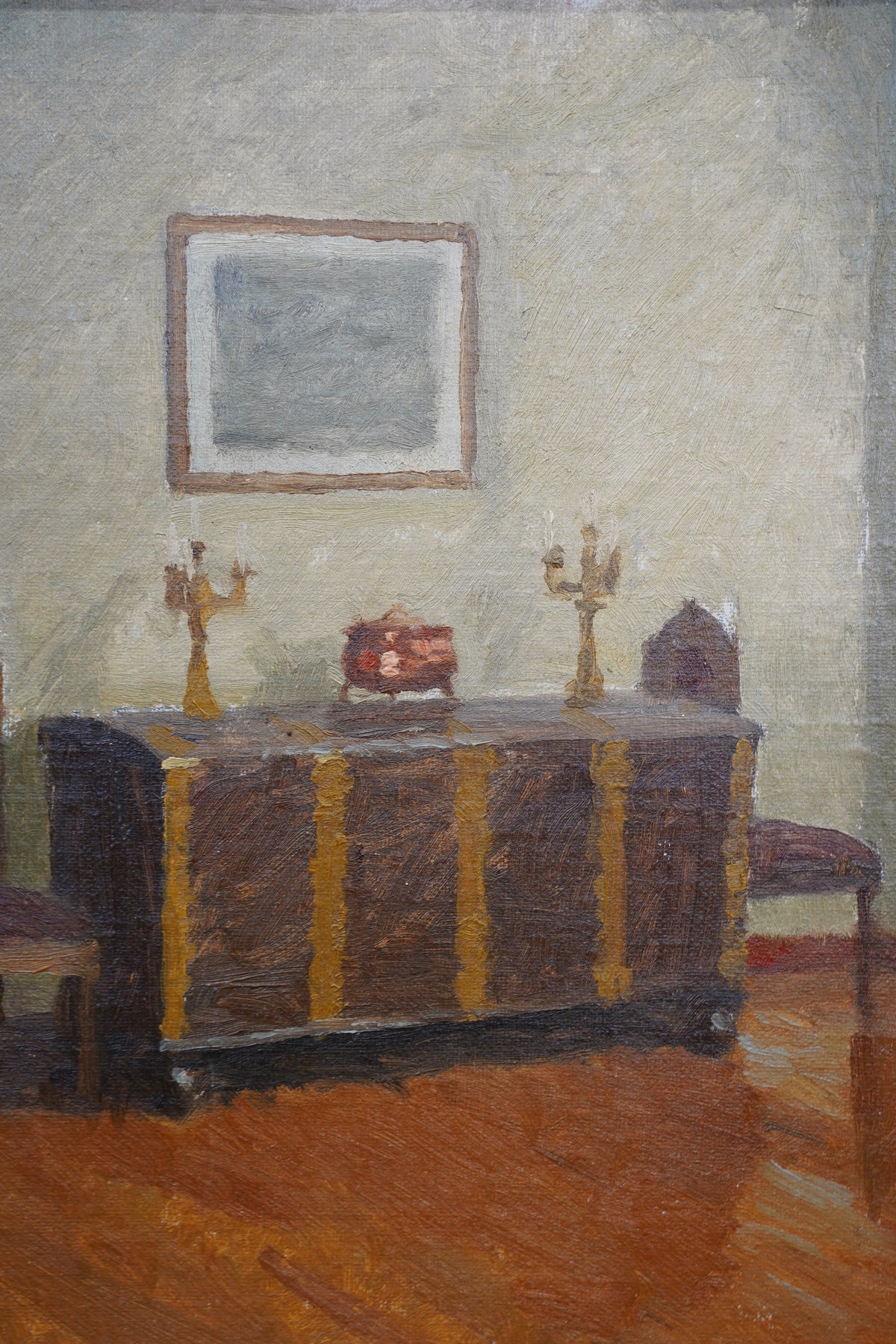 20th Century Monogrammed Interior Oil Painting