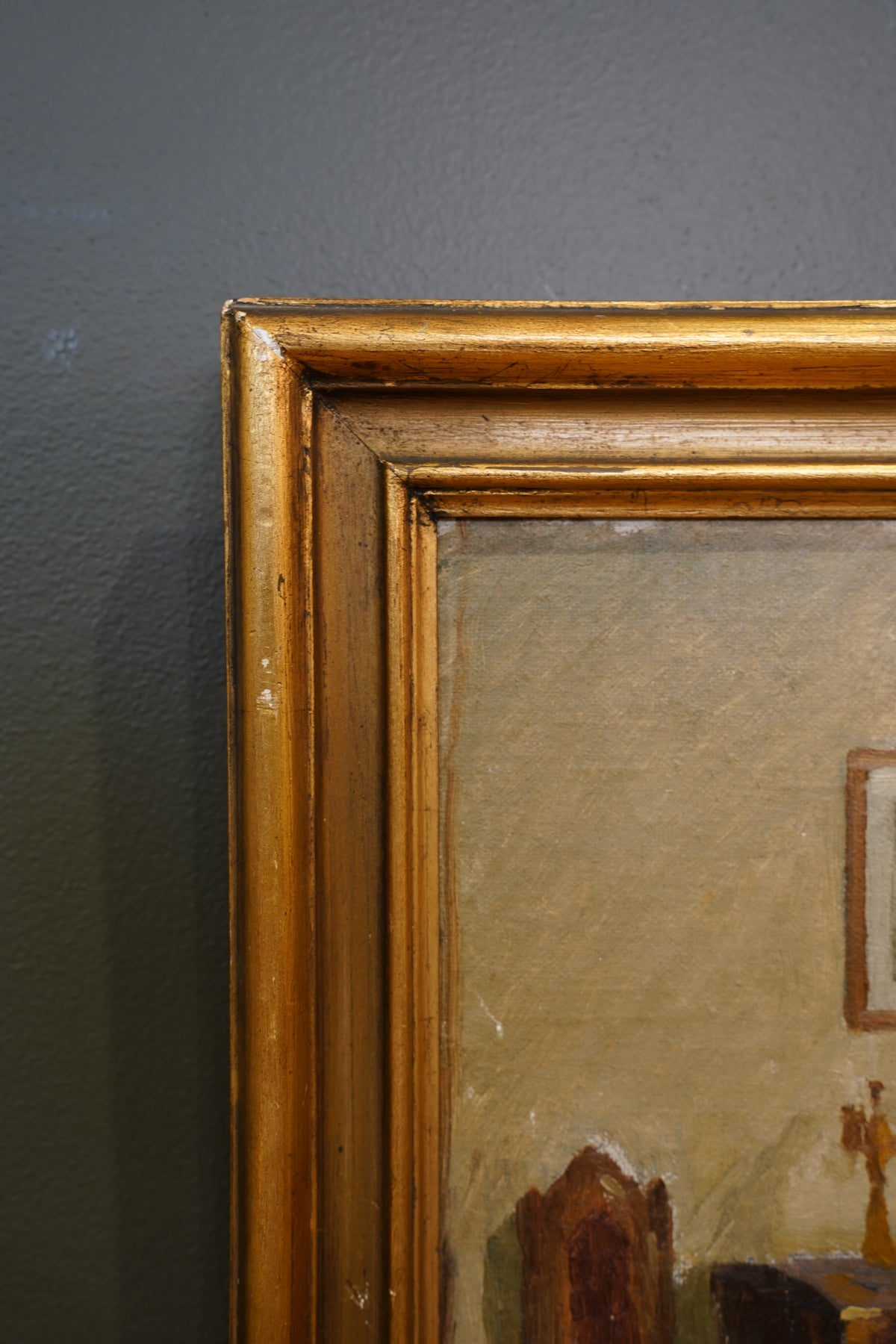 20th Century Monogrammed Interior Oil Painting
