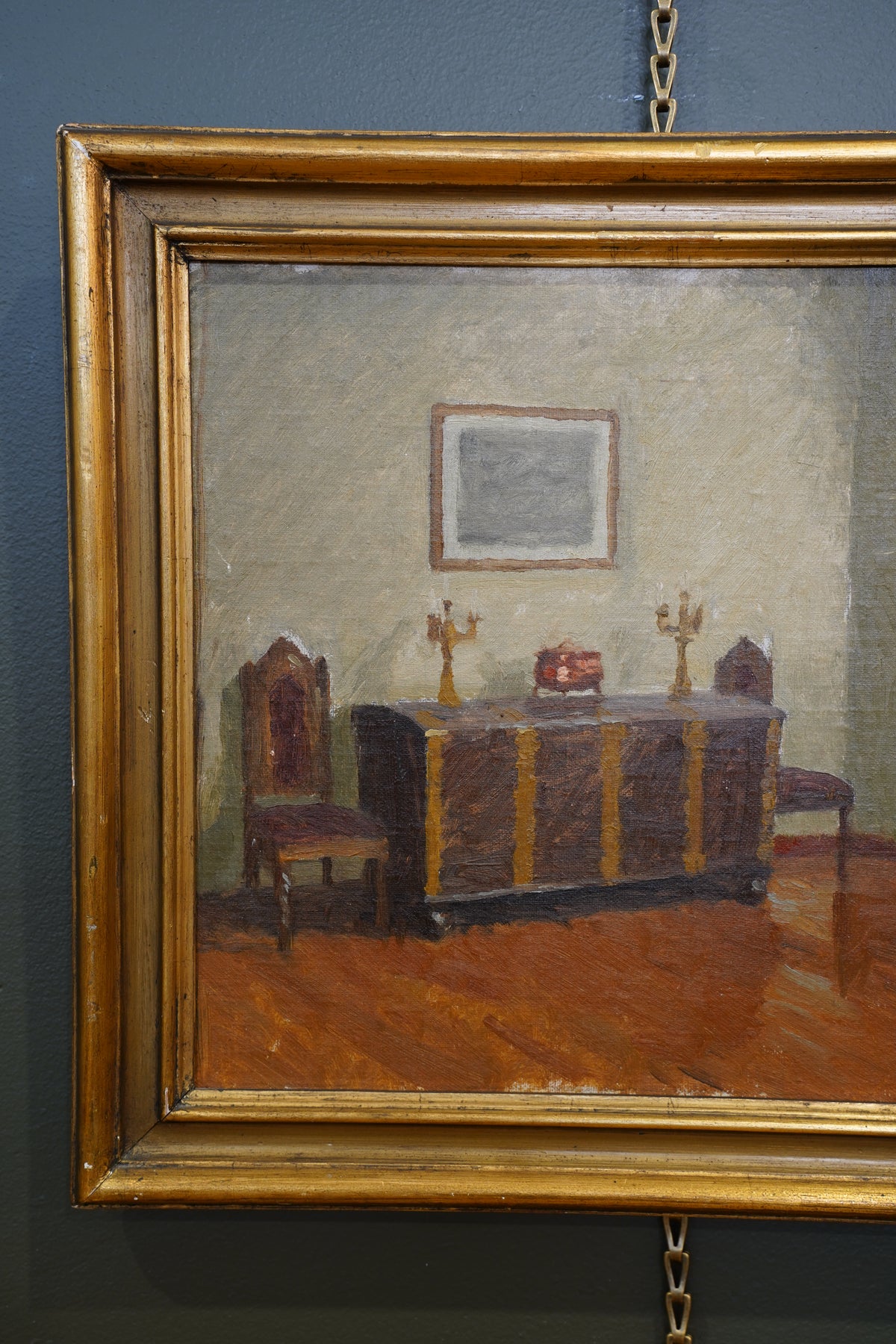 20th Century Monogrammed Interior Oil Painting