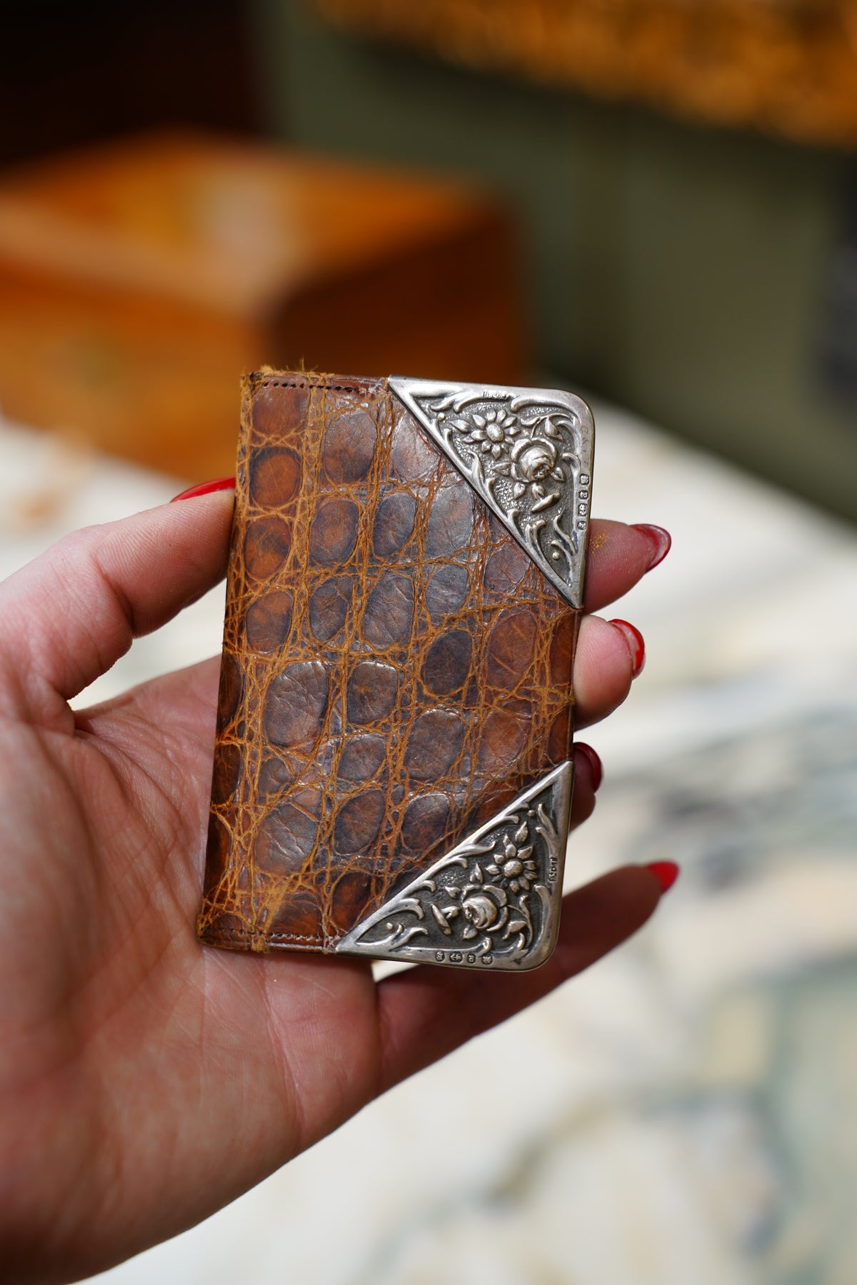 Antique Edwardian Sterling Silver Corner Coin Case