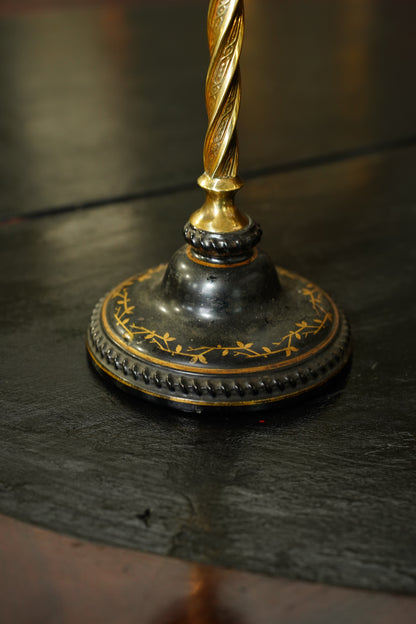 Pair of Antique Victorian Black and Gilt Candlestick