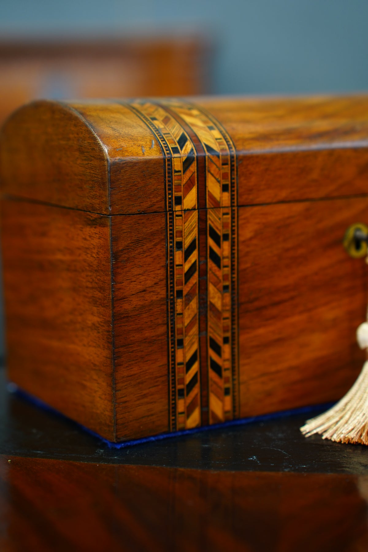Antique Victorian Parquetry Domed Wooden Box