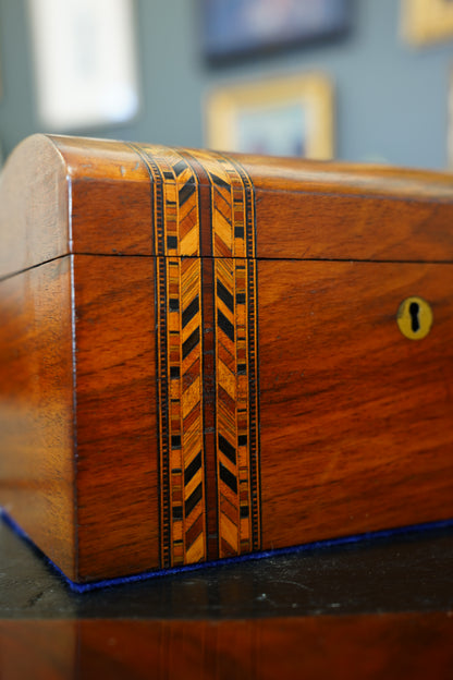 Antique Victorian Parquetry Domed Wooden Box