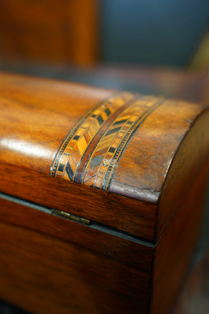 Antique Victorian Parquetry Domed Wooden Box