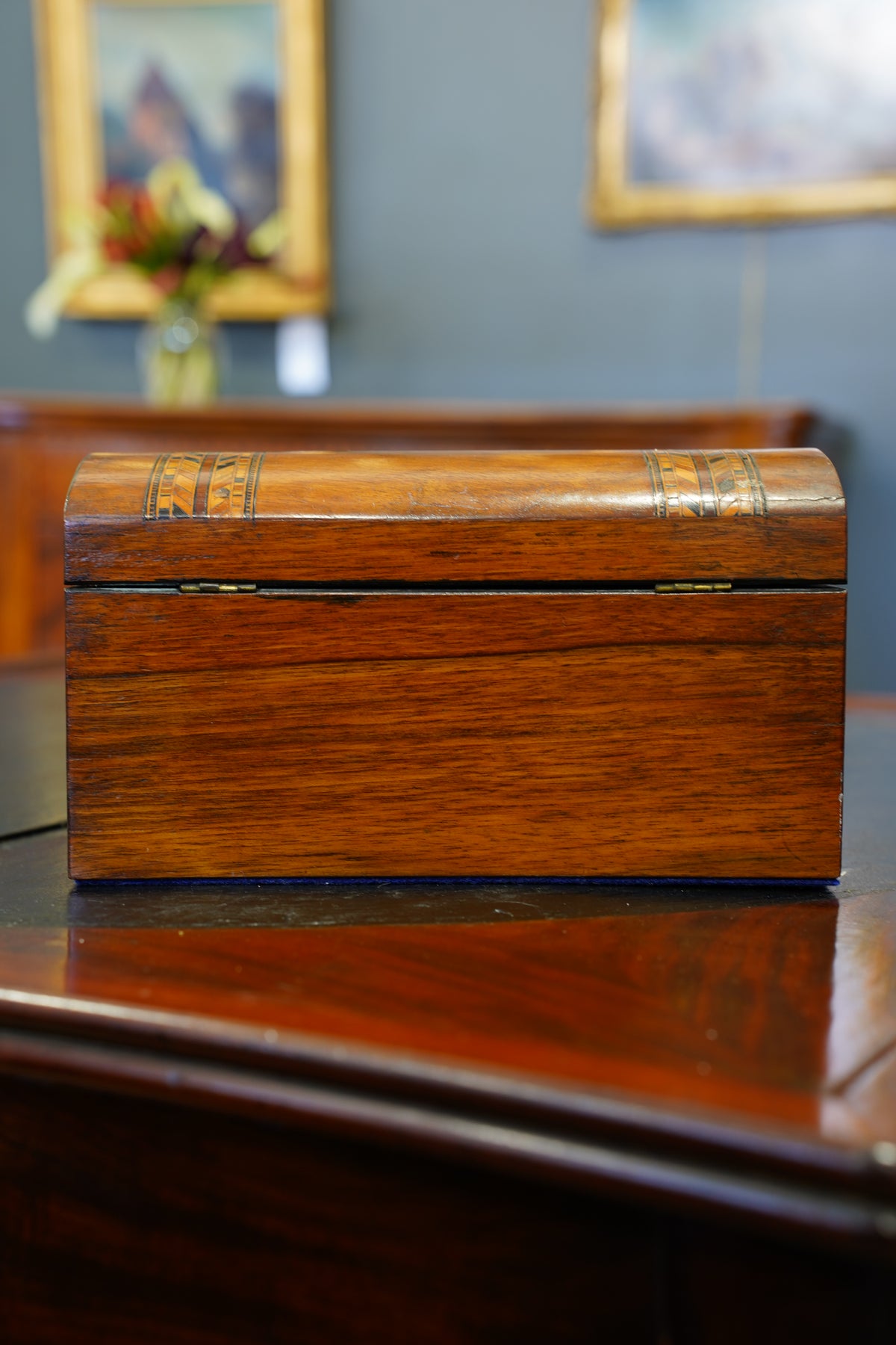 Antique Victorian Parquetry Domed Wooden Box