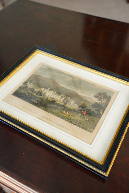 Antique Wales Landscape Engraving, Lampeter College, Circa 1830