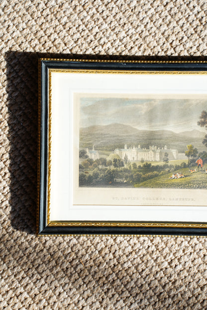 Antique Wales Landscape Engraving, Lampeter College, Circa 1830