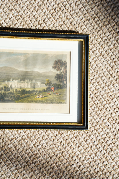 Antique Wales Landscape Engraving, Lampeter College, Circa 1830