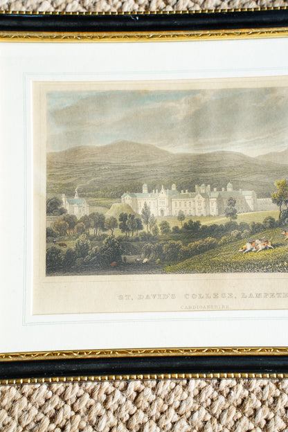 Antique Wales Landscape Engraving, Lampeter College, Circa 1830