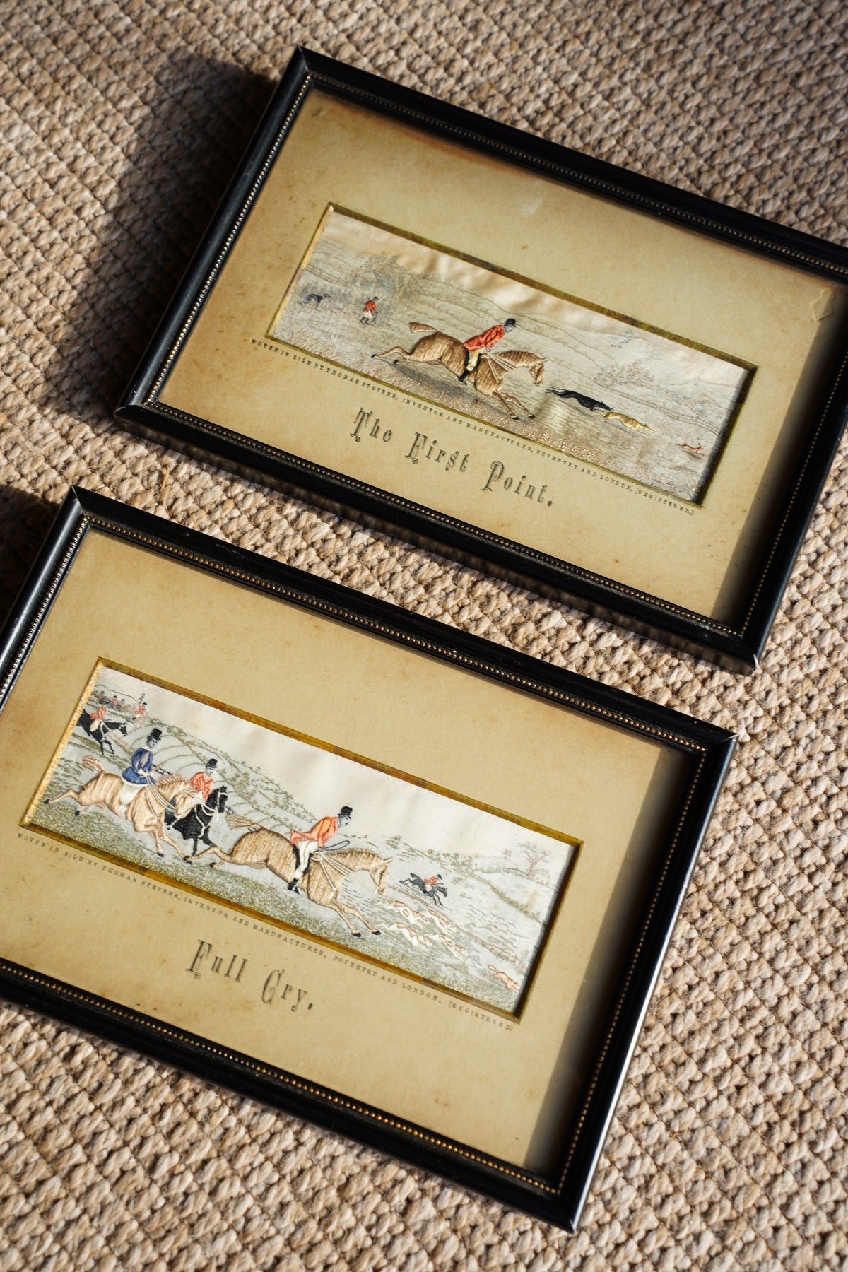 Antique Stevengraph Woven Silk Hunting Picture, The First Point