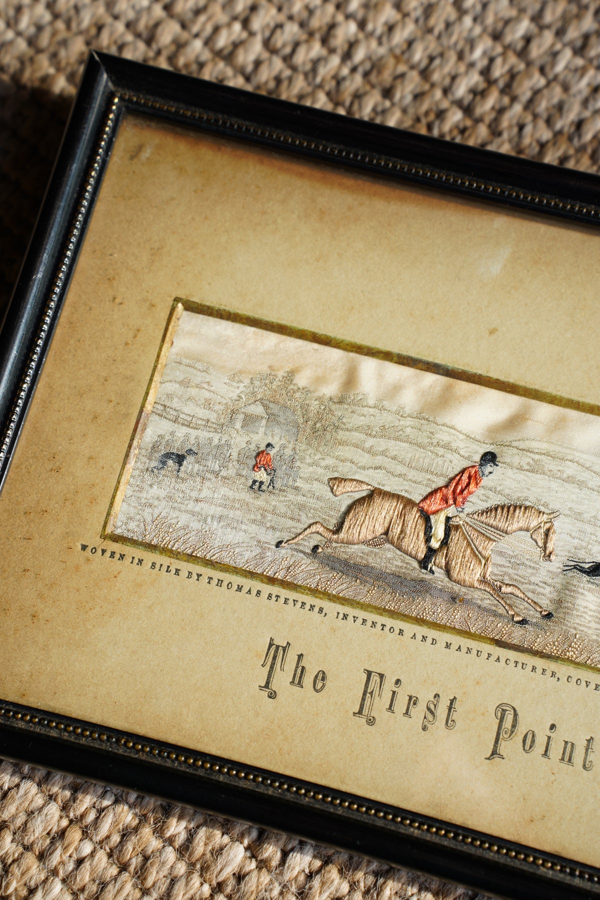 Antique Stevengraph Woven Silk Hunting Picture, The First Point