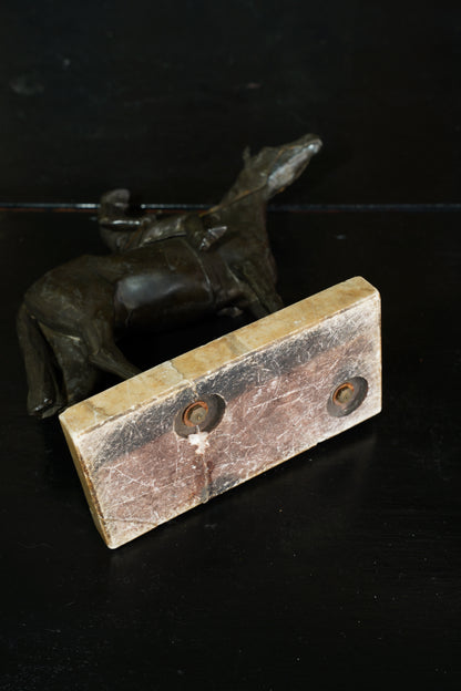 Antique Bronzed Spelter Racehorse and Jockey Statue on Marble Base