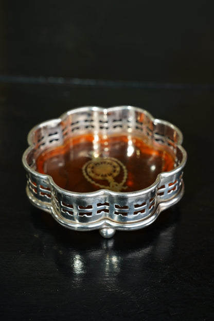 Antique English Silverplate Wine Coaster, Faux Tortoiseshell