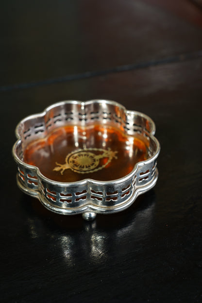 Antique English Silverplate Wine Coaster, Faux Tortoiseshell