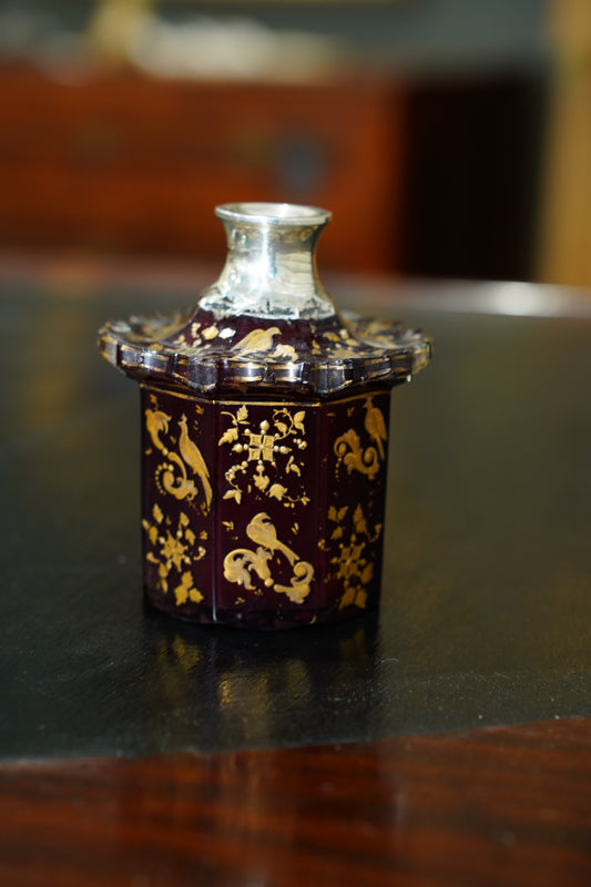 Antique Ruby Glass Gilt Scent Bottle