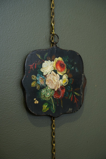 Antique Small Floral Oil Painting on Wood, Unframed