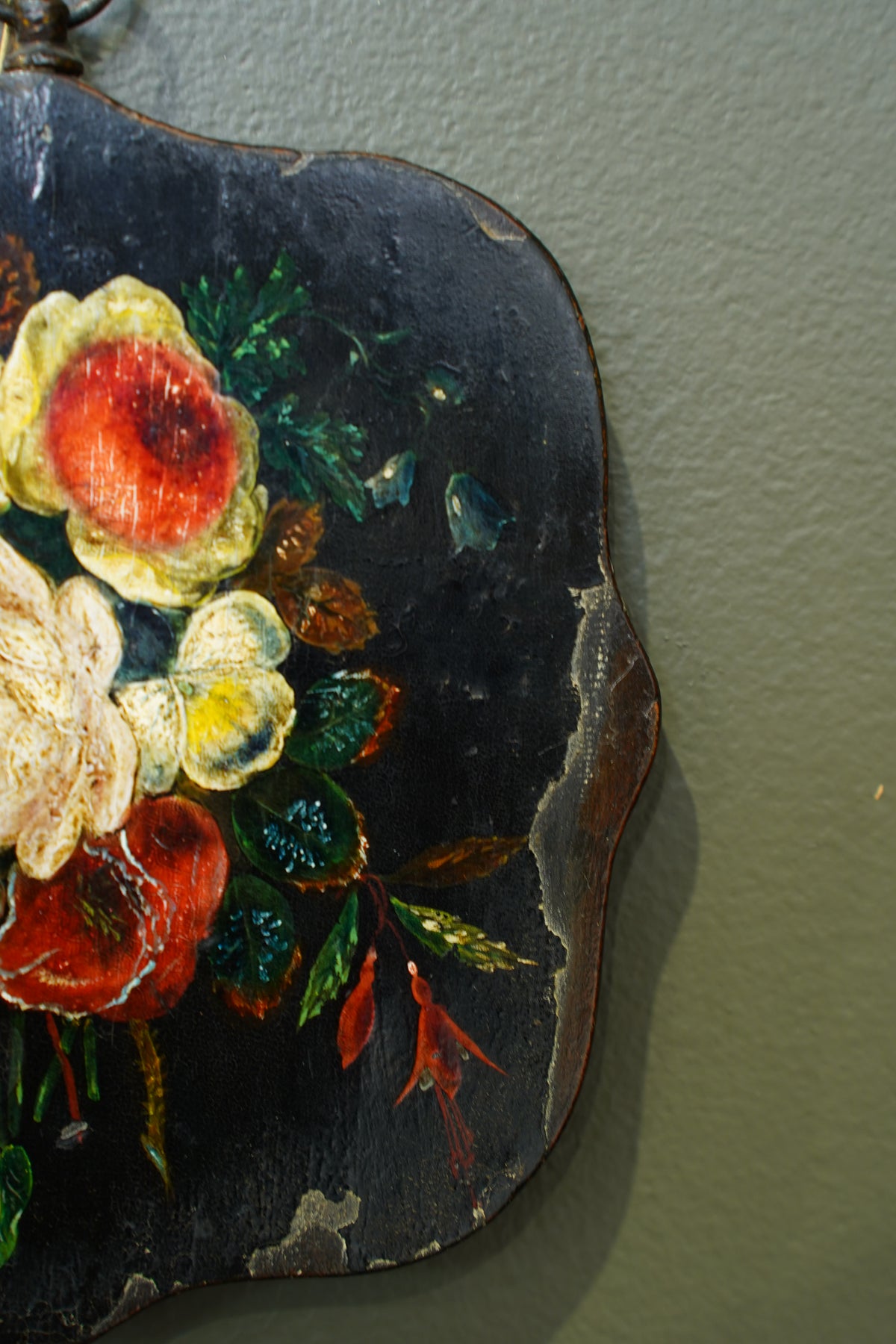 Antique Small Floral Oil Painting on Wood, Unframed