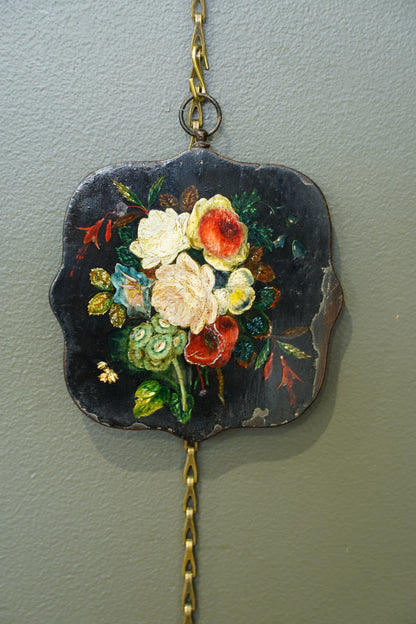 Antique Small Floral Oil Painting on Wood, Unframed