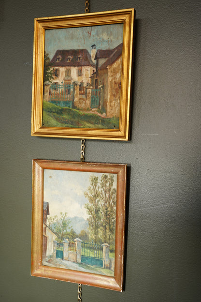 Antique Signed European Stone Gate Landscape Oil Painting