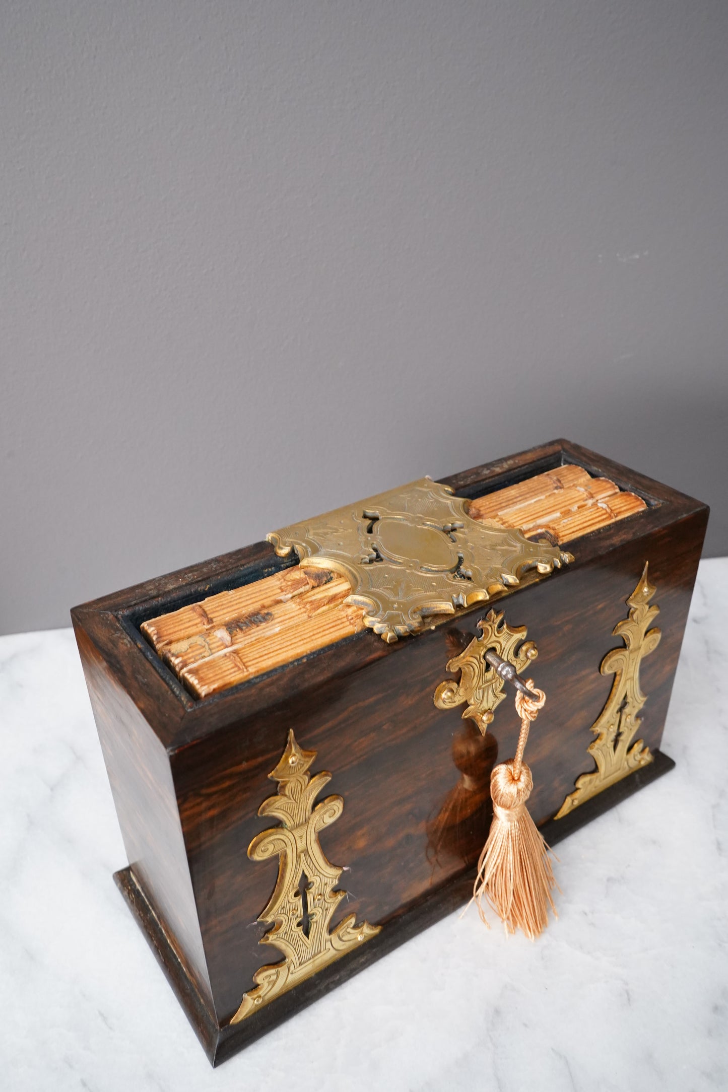 Antique Rosewood Spring Opening Stationery Box