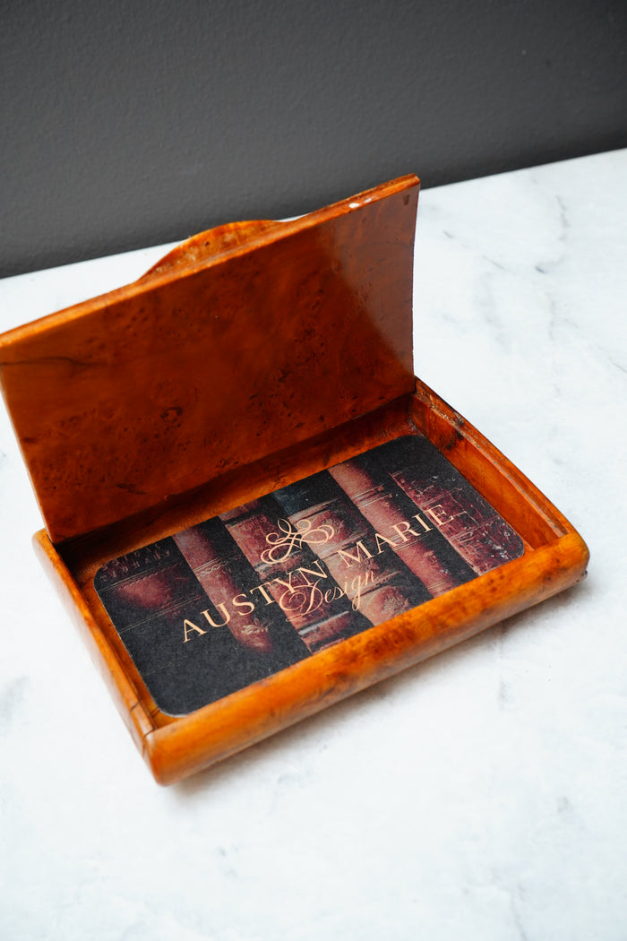 Antique Burr Walnut Pocket Card Case Box detail