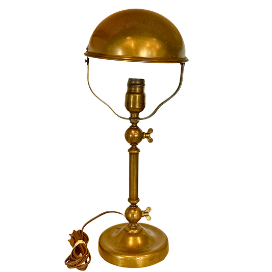 Vintage Patented Brass Helmet-Head Task Lamp – Early Industrial Desk Light