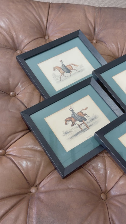 Set of Four - Antique English Equestrian Engravings, Hand-Coloured Horsemanship