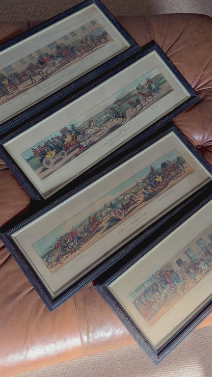 Antique English Coaching Prints, A Trip to Brighton, Set of Four Engravings