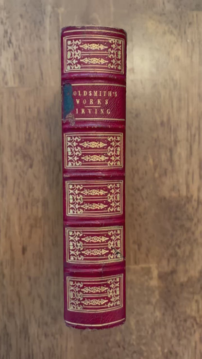 Circa 1840s-1850s "The Works of Oliver Goldsmith" Red Full Leather Gilded Book