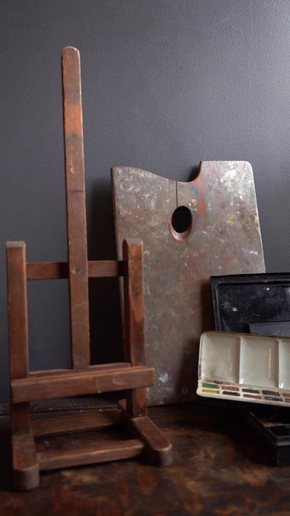 Vintage British Artist Paint Kit with Folding Stool, Easel, Palette and Paint Box
